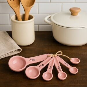 Vintage Longaberger Pink Pottery Measuring Spoons – Complete Set of 5